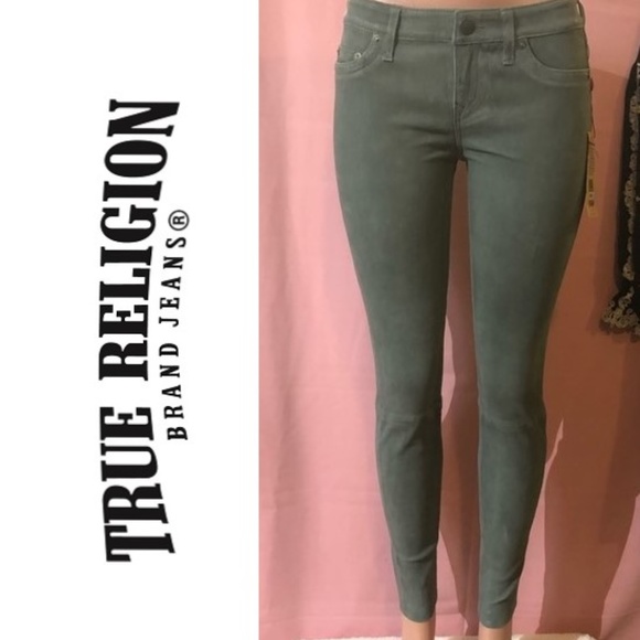 TRUE RELIGION Casey Lambskin Suede Leather Skinny